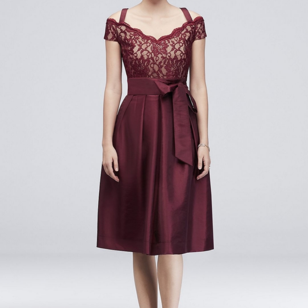 Burgundy off the shoulder short taffeta dress